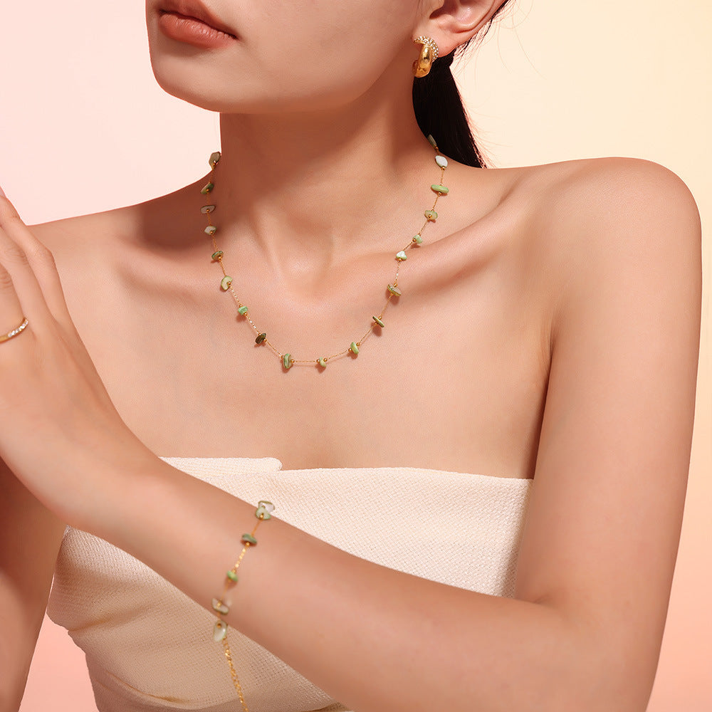 Green Natural Stone Beaded Necklace Bracelet Jewelry Suit