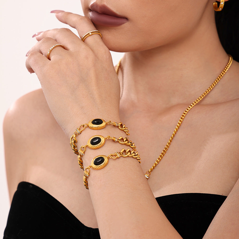 Black Agate Horseshoe Buckle Necklace Bracelet Jewelry Suit