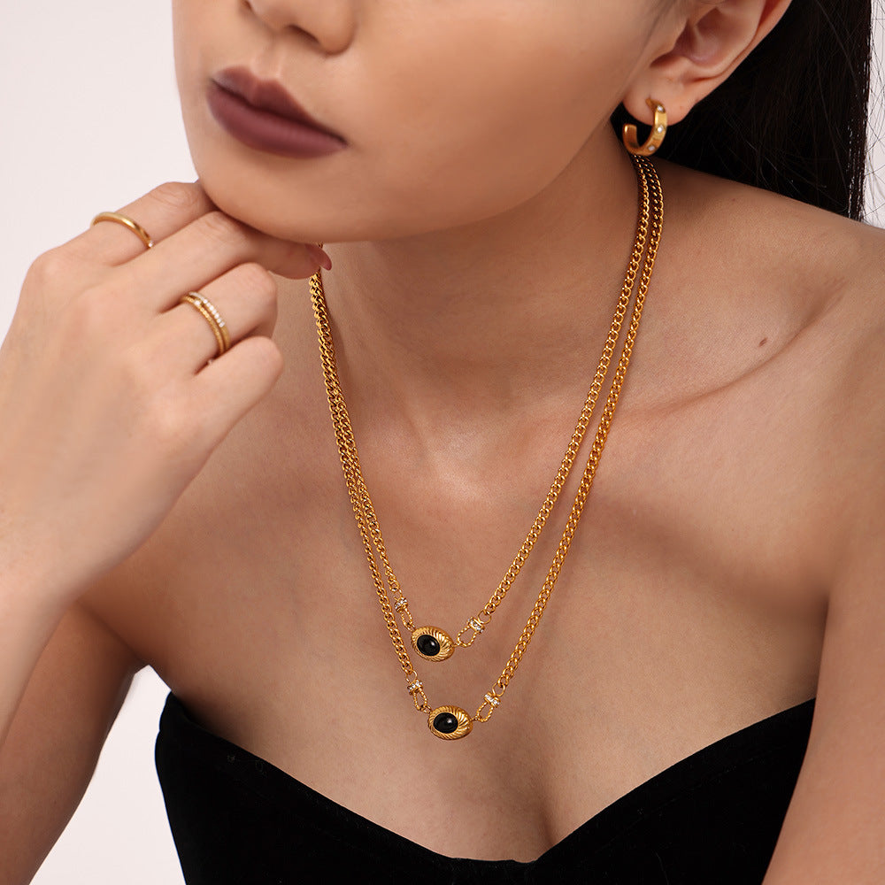 Black Agate Horseshoe Buckle Necklace Bracelet Jewelry Suit