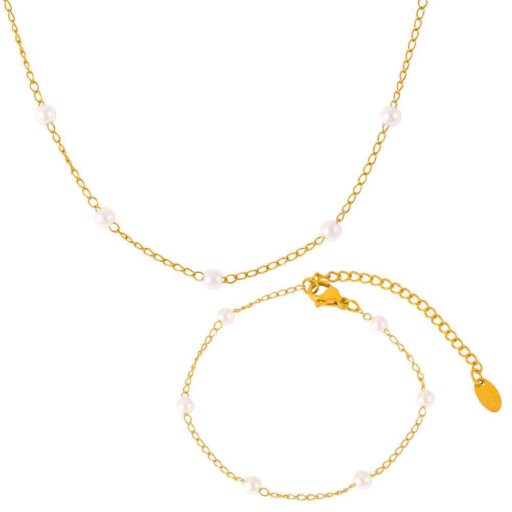 Separate Imitation Pearl Stainless Steel Necklace Bracelet Jewelry Suit