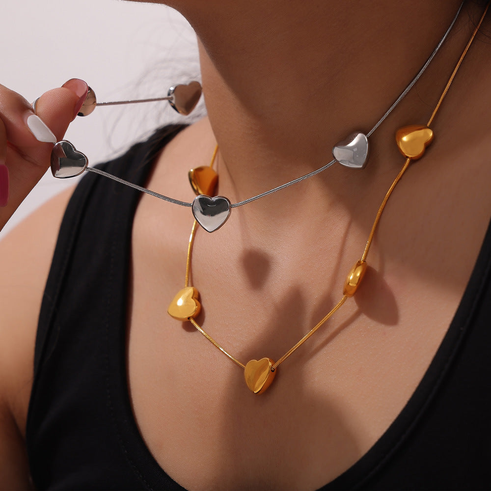 Heart Pendant Snake Chain Necklace Bracelet Jewelry Suit