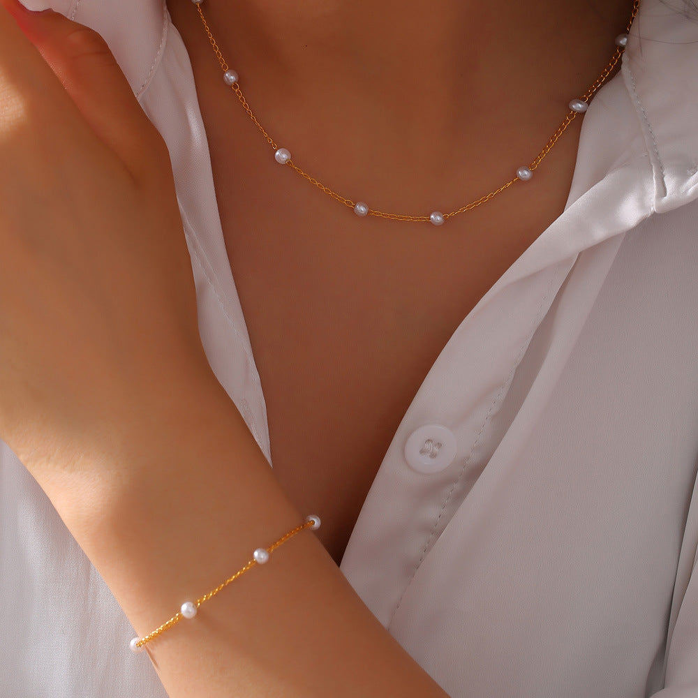 Separate Imitation Pearl Stainless Steel Necklace Bracelet Jewelry Suit