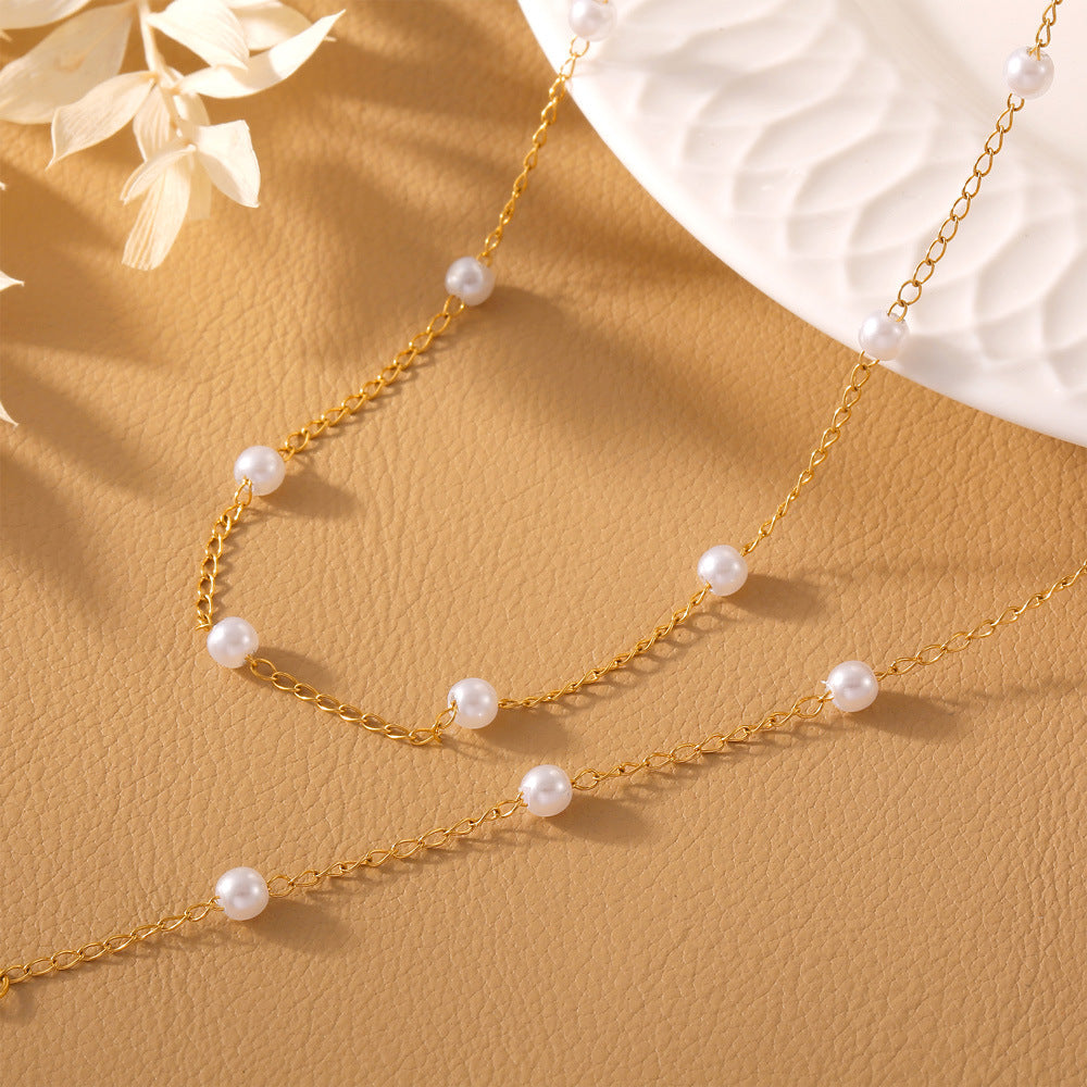 Separate Imitation Pearl Stainless Steel Necklace Bracelet Jewelry Suit