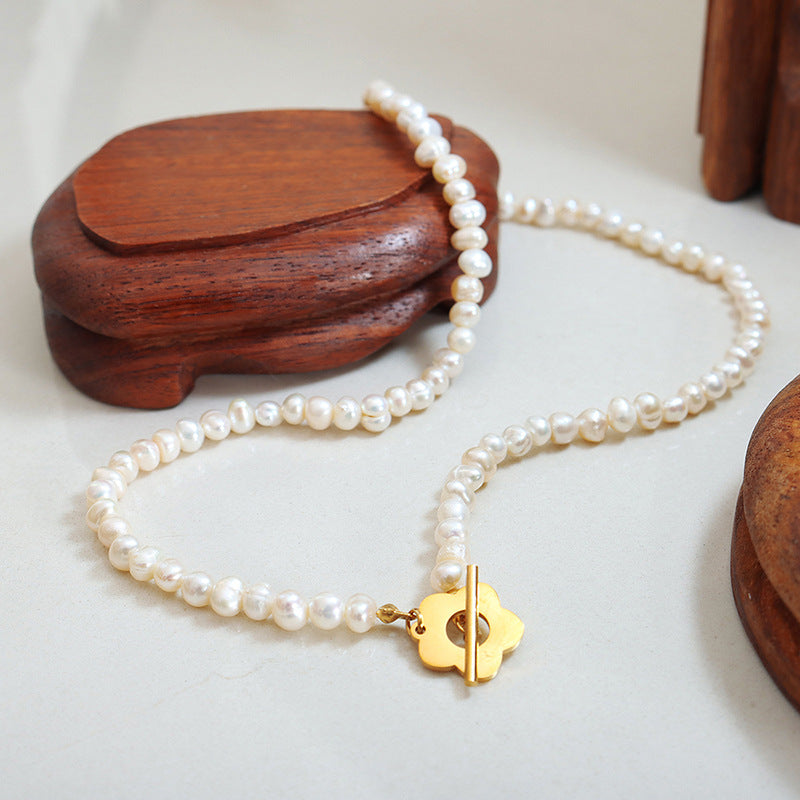 Freshwater Pearl Flower OT Buckle Necklace Bracelet Jewelry Suit