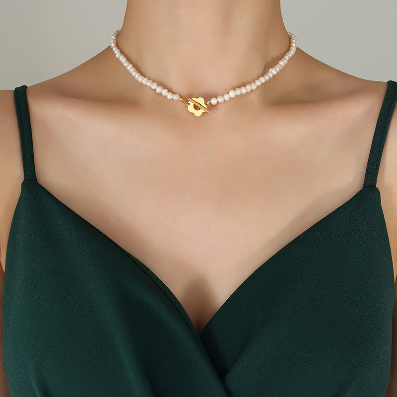 Freshwater Pearl Flower OT Buckle Necklace Bracelet Jewelry Suit