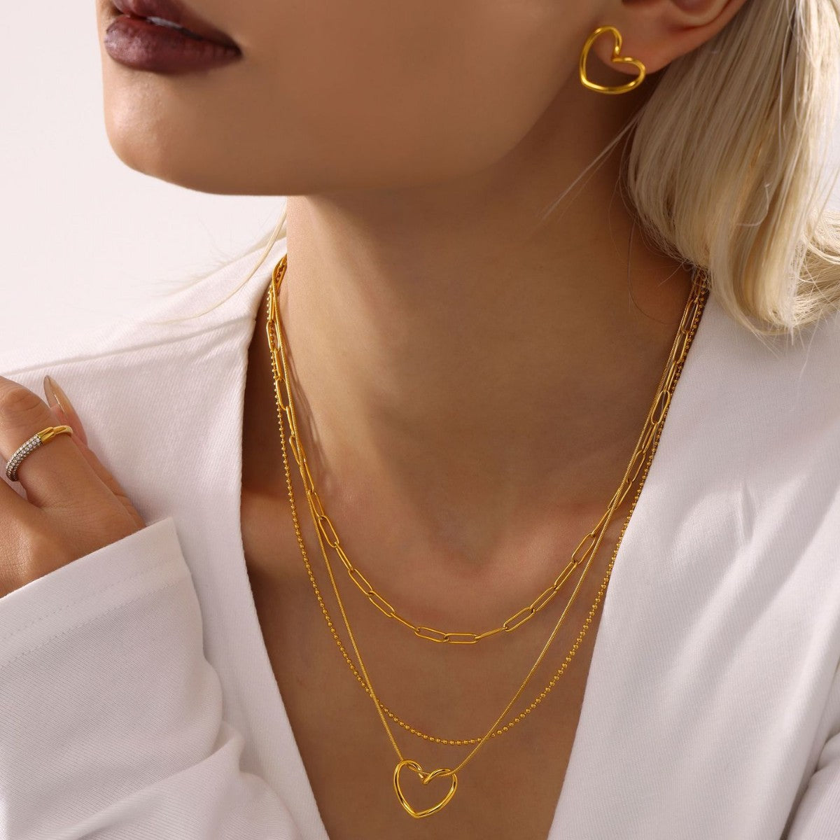 Irregular Heart Line Necklace Earrings Jewelry Suit
