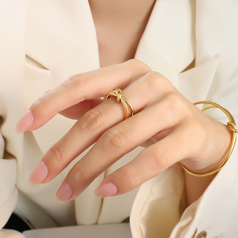 Double Layer Knotted Cuff Ring Bracelet Jewelry Suit