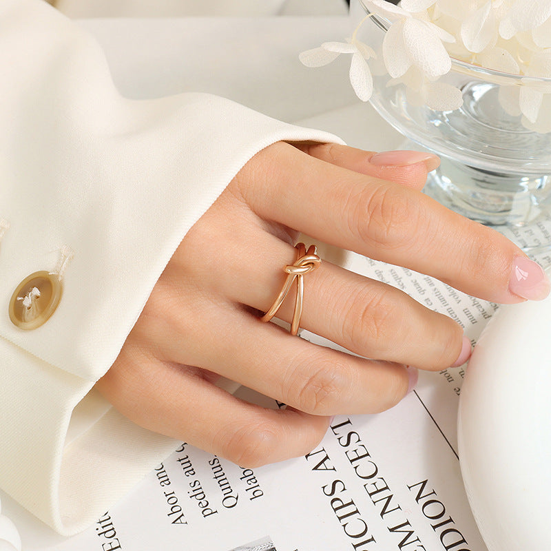 Double Layer Knotted Cuff Ring Bracelet Jewelry Suit