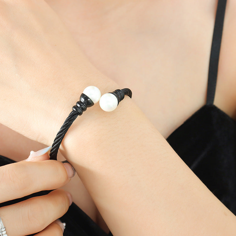 Glass Bead Cuff Stainless Steel Bracelet Earrings Jewelry Suit