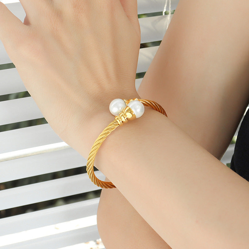 Glass Bead Cuff Stainless Steel Bracelet Earrings Jewelry Suit