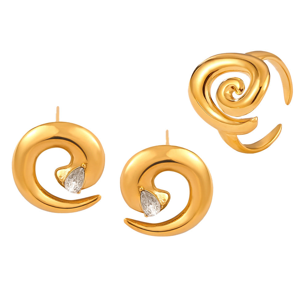Stainless Stee Spiral Ring Earrings Jewelry Suit