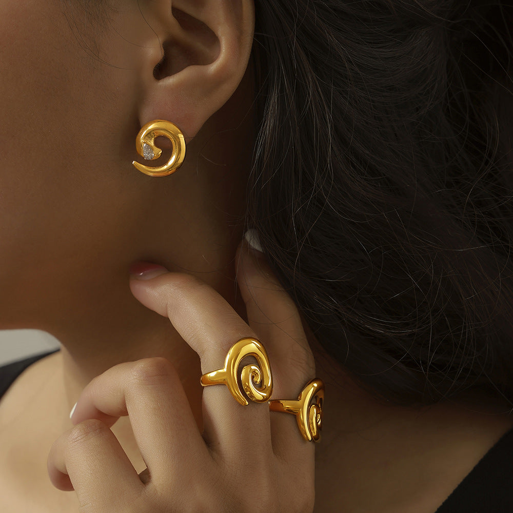 Stainless Stee Spiral Ring Earrings Jewelry Suit