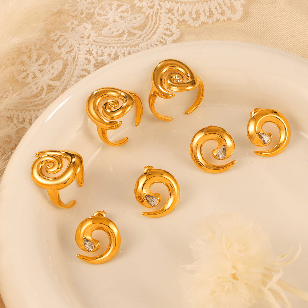 Stainless Stee Spiral Ring Earrings Jewelry Suit
