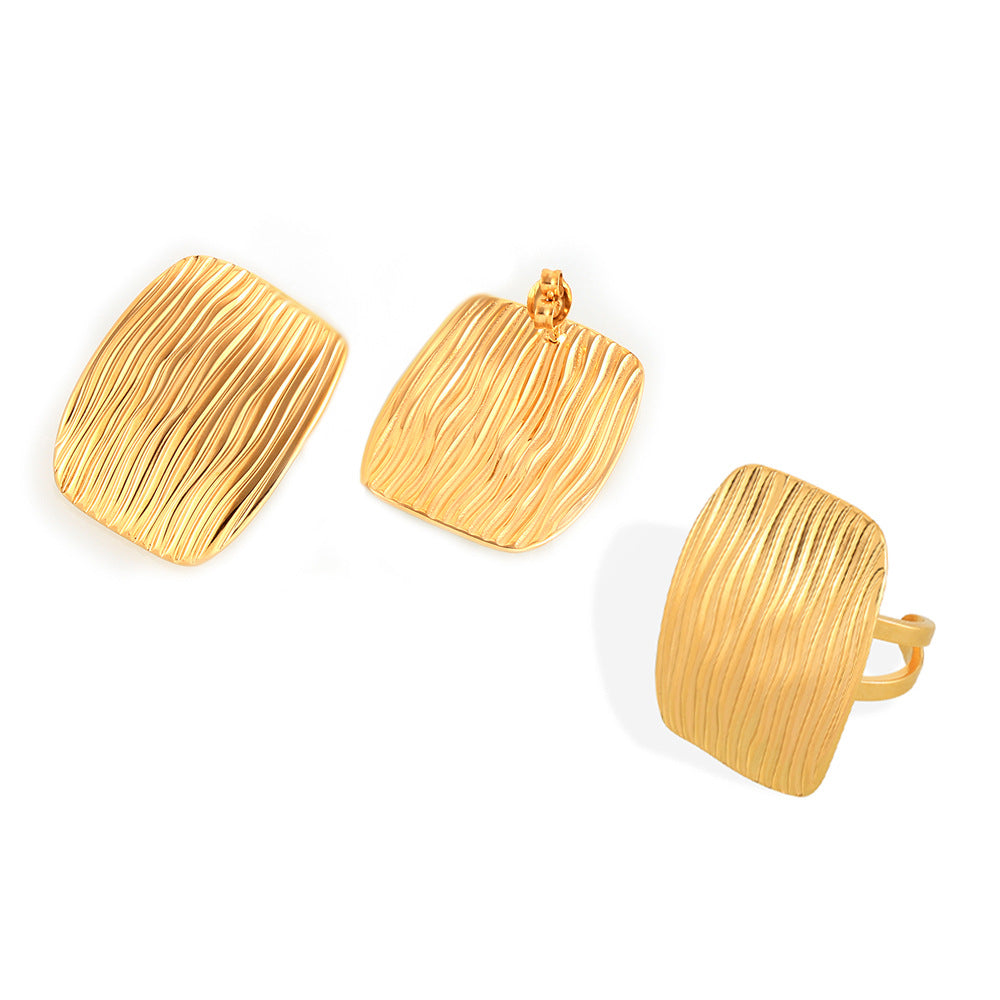 Multi-layered Square Ring Earrings Jewelry Suit