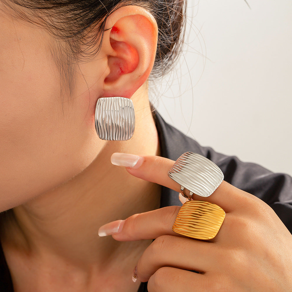 Multi-layered Square Ring Earrings Jewelry Suit