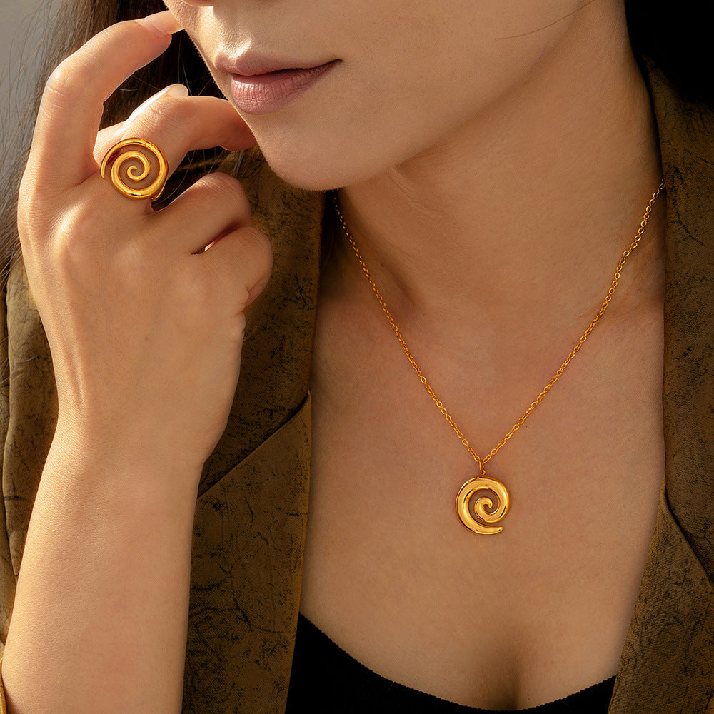 Stainless Steel Spiral Necklace Ring Jewelry Suit