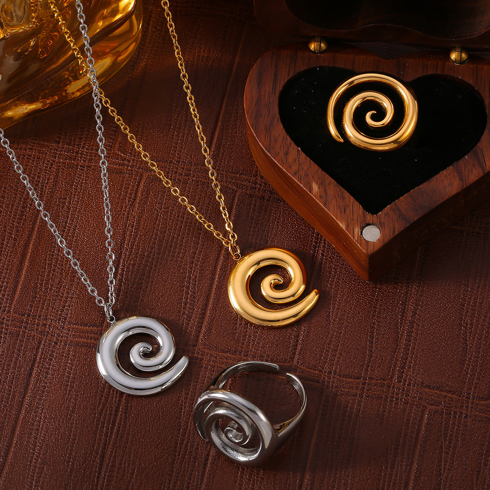 Stainless Steel Spiral Necklace Ring Jewelry Suit