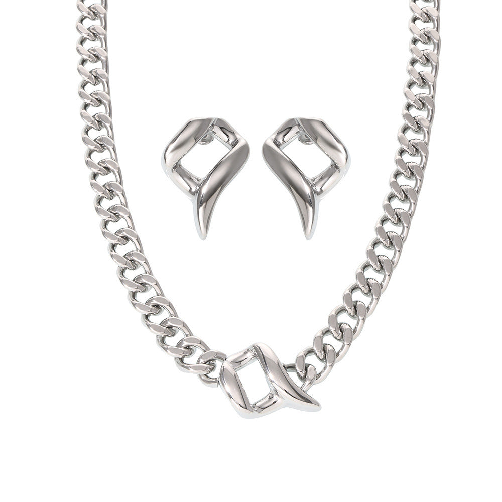 Stainless Steel Special Shaped Pendant Chunky Necklace Earrings Jewelry Suit