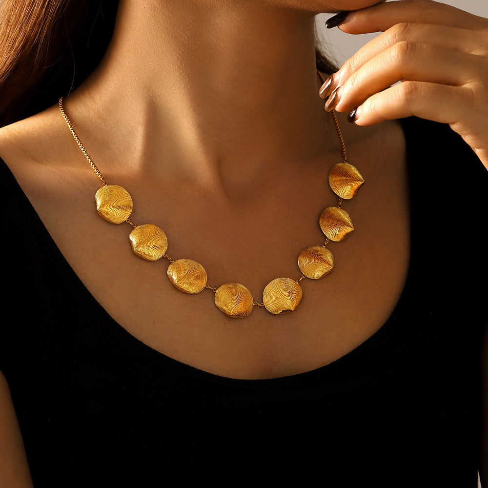 Stainless Steel Shell Necklace Earrings Jewelry Suit