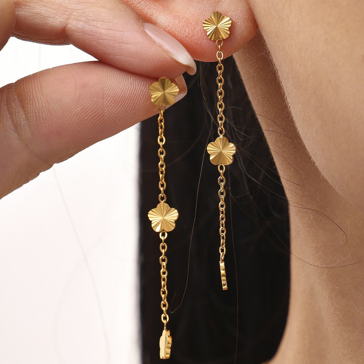 Stainless Steel Flower Charm Necklace Earrings Jewelry Suit