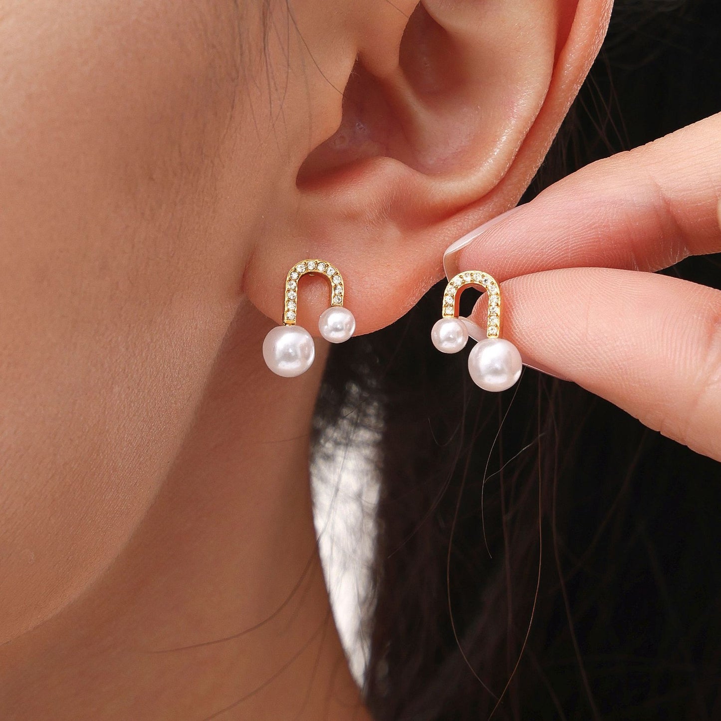 U-Shaped Imitation Pearl Cubic Zirconia Necklace Earrings Jewelry Suit