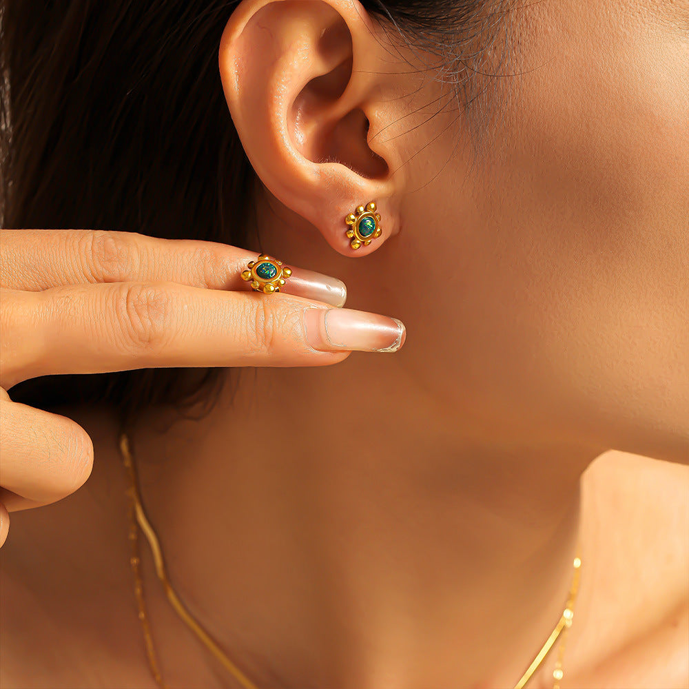 Sunflower Inlay Natural Gemstone Necklace Earrings Jewelry Suit