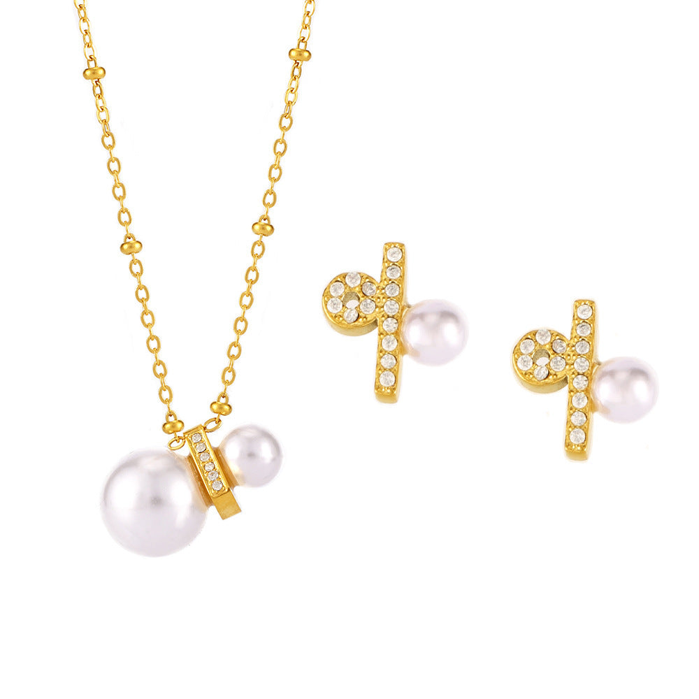 Stainless Steel Imitation Pearl Constellation Symbol Necklace Earrings Jewelry Suit