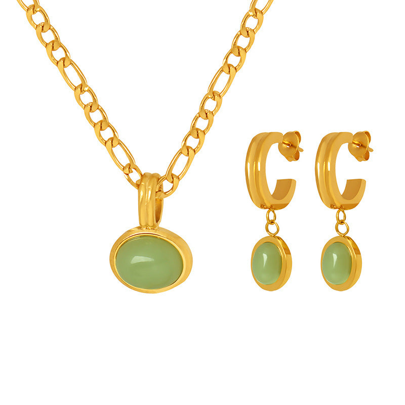 Green Aventurine Pendant Necklace Earrings Jewelry Suit
