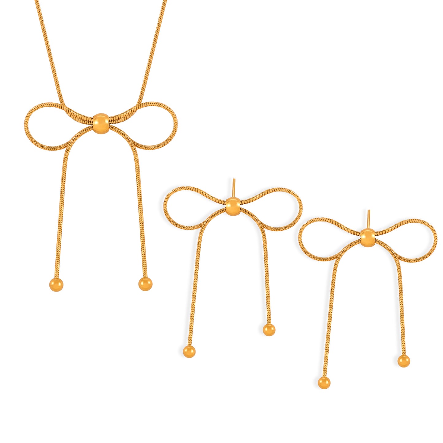 Bow Pull-out Earrings Necklace Jewelry Suit