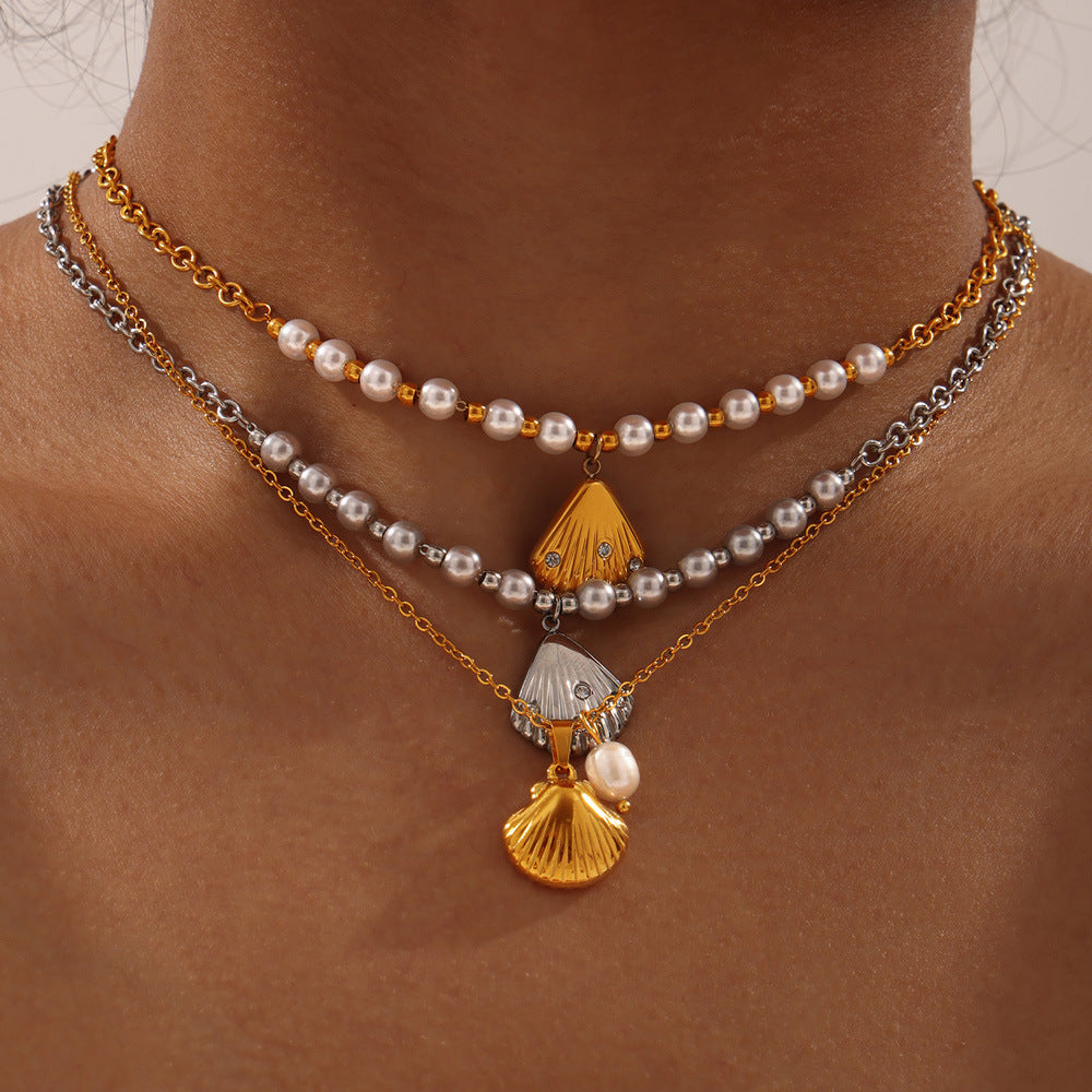 Stainless Steel Shell Shape Pendant Necklace Earrings Jewelry Suit