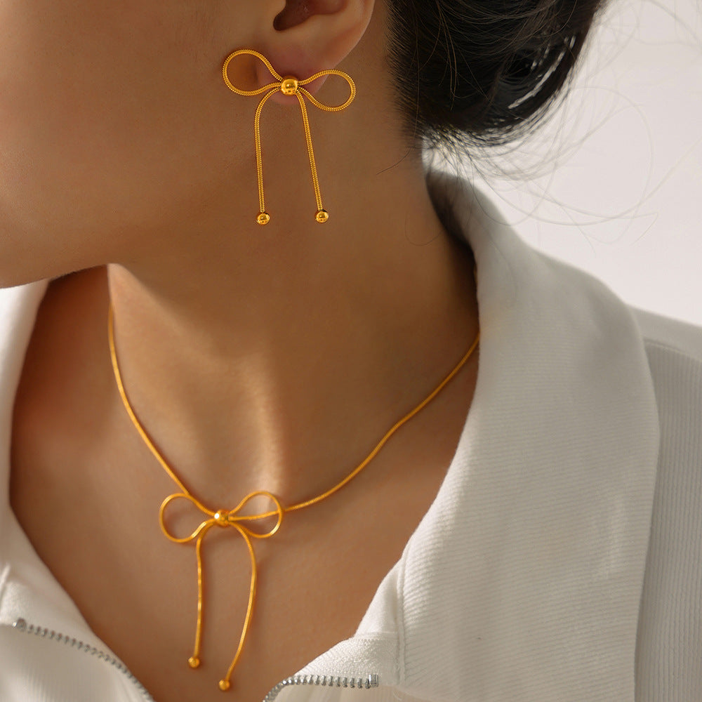Bow Pull-out Earrings Necklace Jewelry Suit