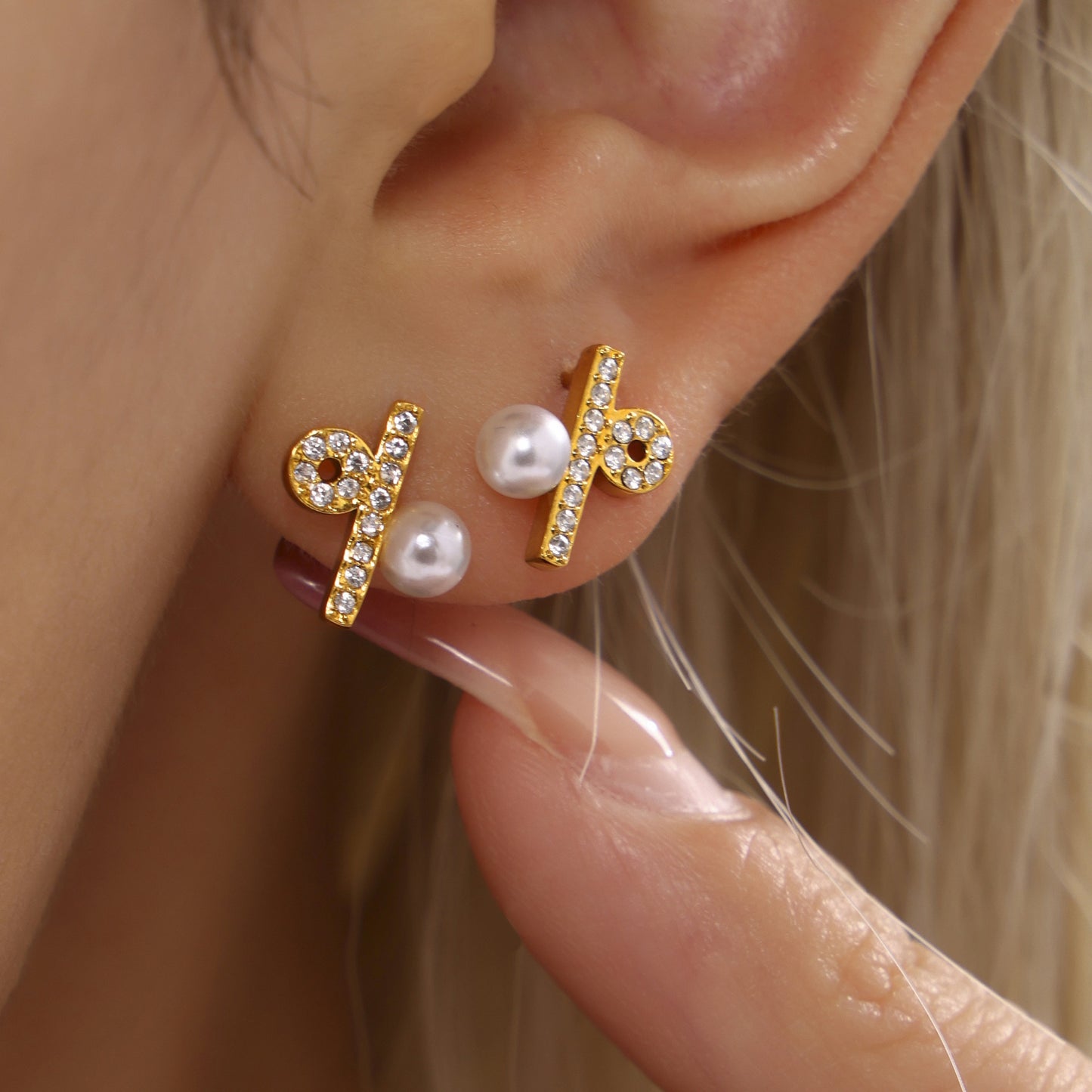 Stainless Steel Imitation Pearl Constellation Symbol Necklace Earrings Jewelry Suit