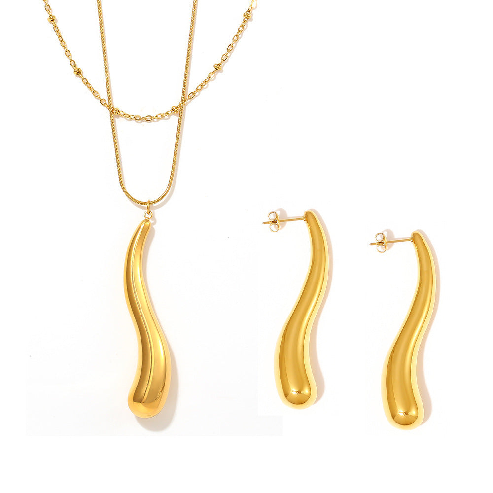Bar Water Drop Hollow Pendant Necklace Earrings Jewelry Suit