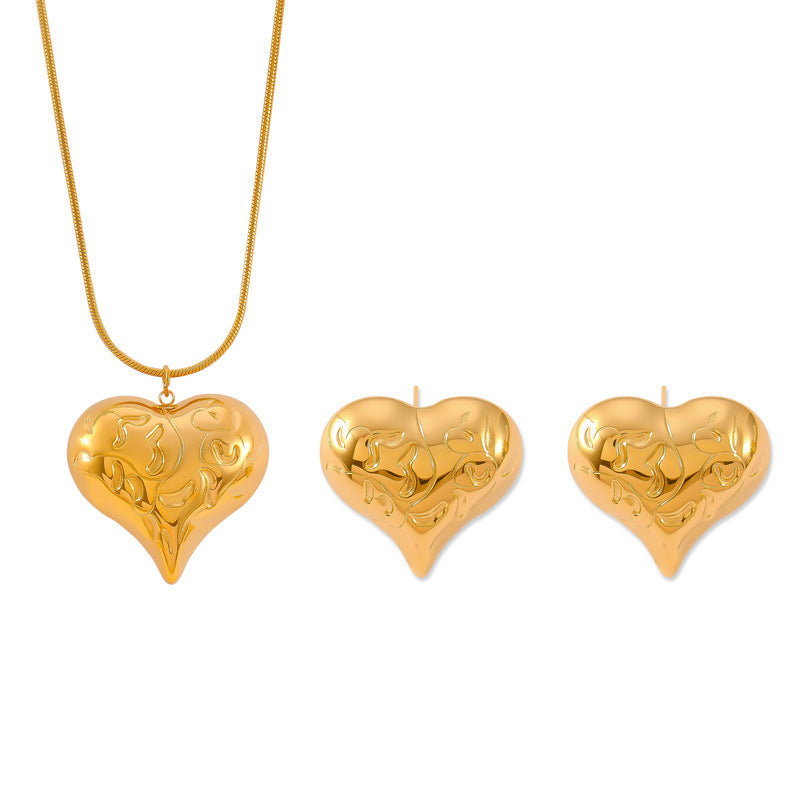 Irregular Texture Heart Necklace Earrings Jewelry Suit