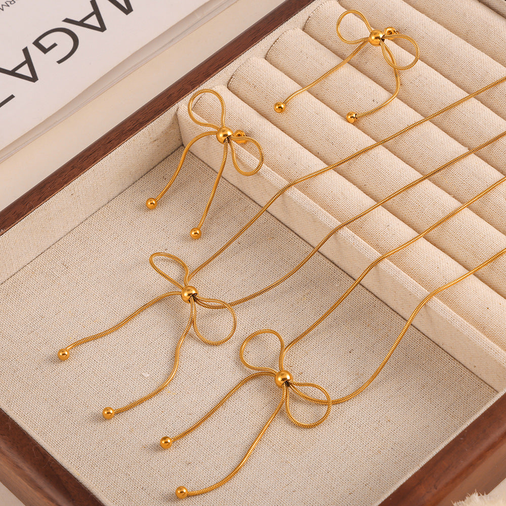 Bow Pull-out Earrings Necklace Jewelry Suit