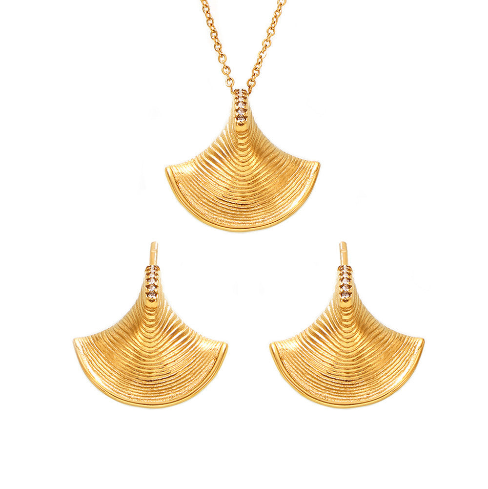 3D Scalloped Shell Necklace Earrings Jewelry Suit