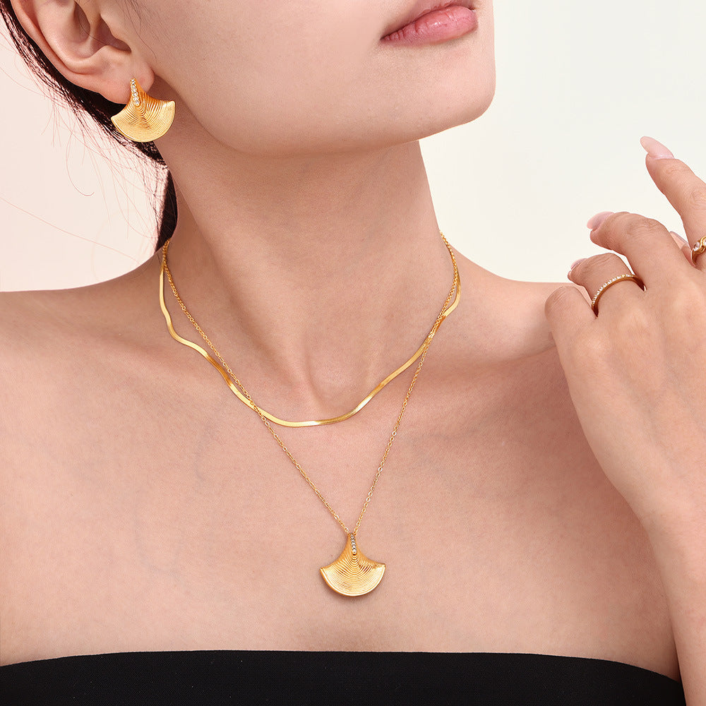 3D Scalloped Shell Necklace Earrings Jewelry Suit