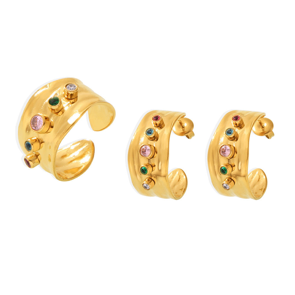 Cubic Zirconia Cuff Ring Hoop Earrings Jewelry Suit