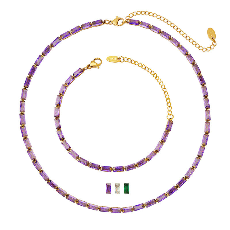 Stainless Steel Cubic Zirconia Necklace Bracelet Jewelry Suit