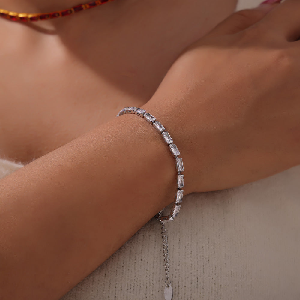 Stainless Steel Cubic Zirconia Necklace Bracelet Jewelry Suit