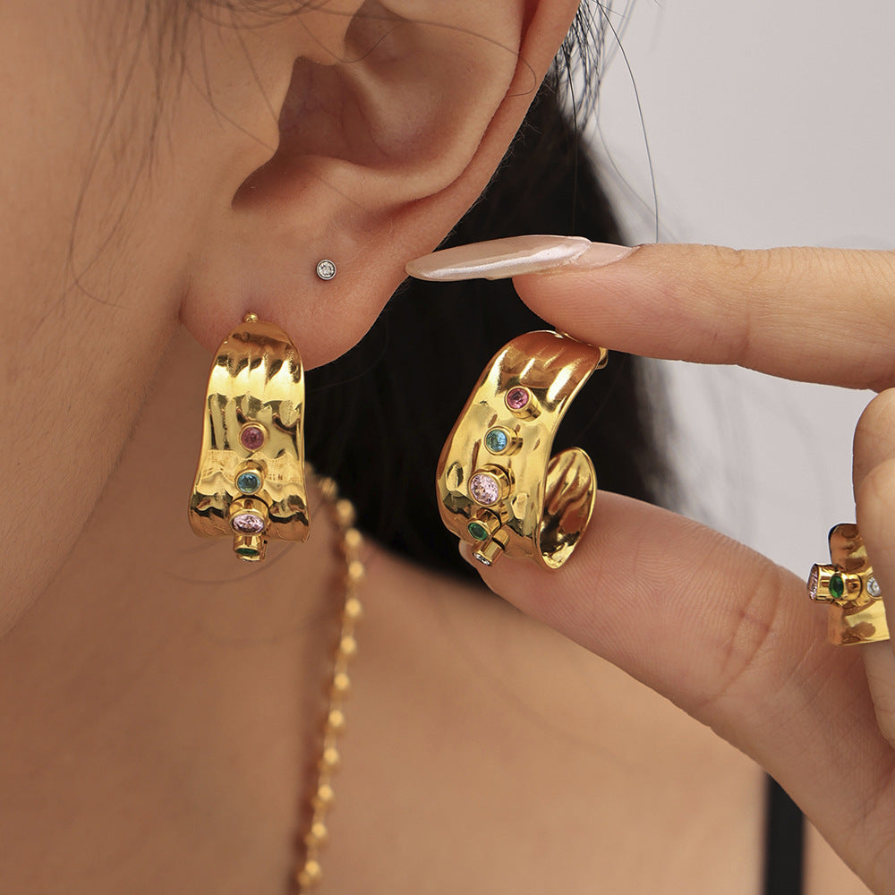 Cubic Zirconia Cuff Ring Hoop Earrings Jewelry Suit