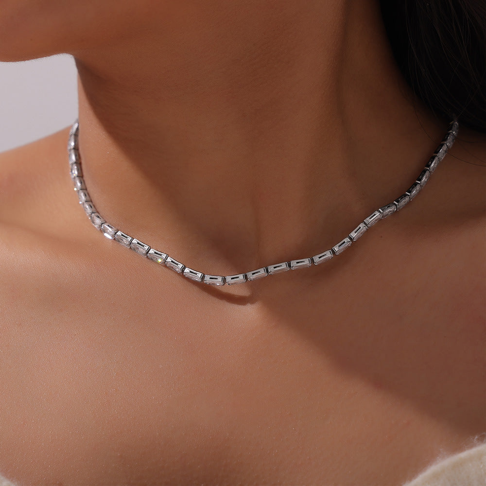 Stainless Steel Cubic Zirconia Necklace Bracelet Jewelry Suit