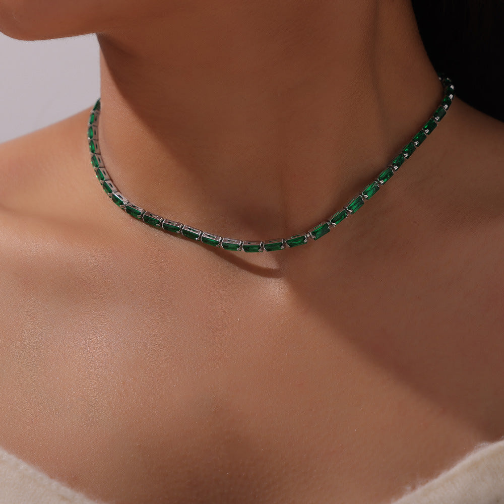 Stainless Steel Cubic Zirconia Necklace Bracelet Jewelry Suit