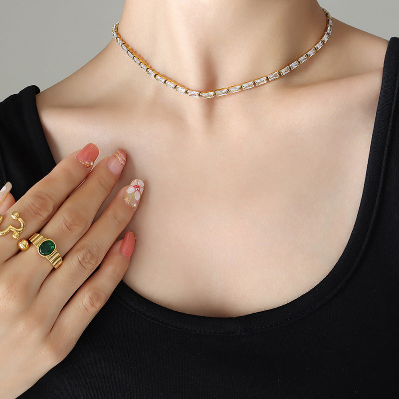Stainless Steel Cubic Zirconia Necklace Bracelet Jewelry Suit
