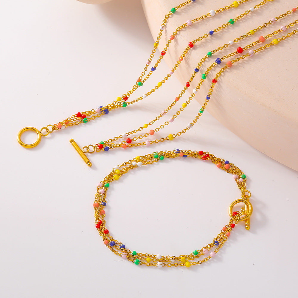 Bohemian Style Multi-layer Chain Glazed Beaded Necklace Bracelet Jewelry Suit