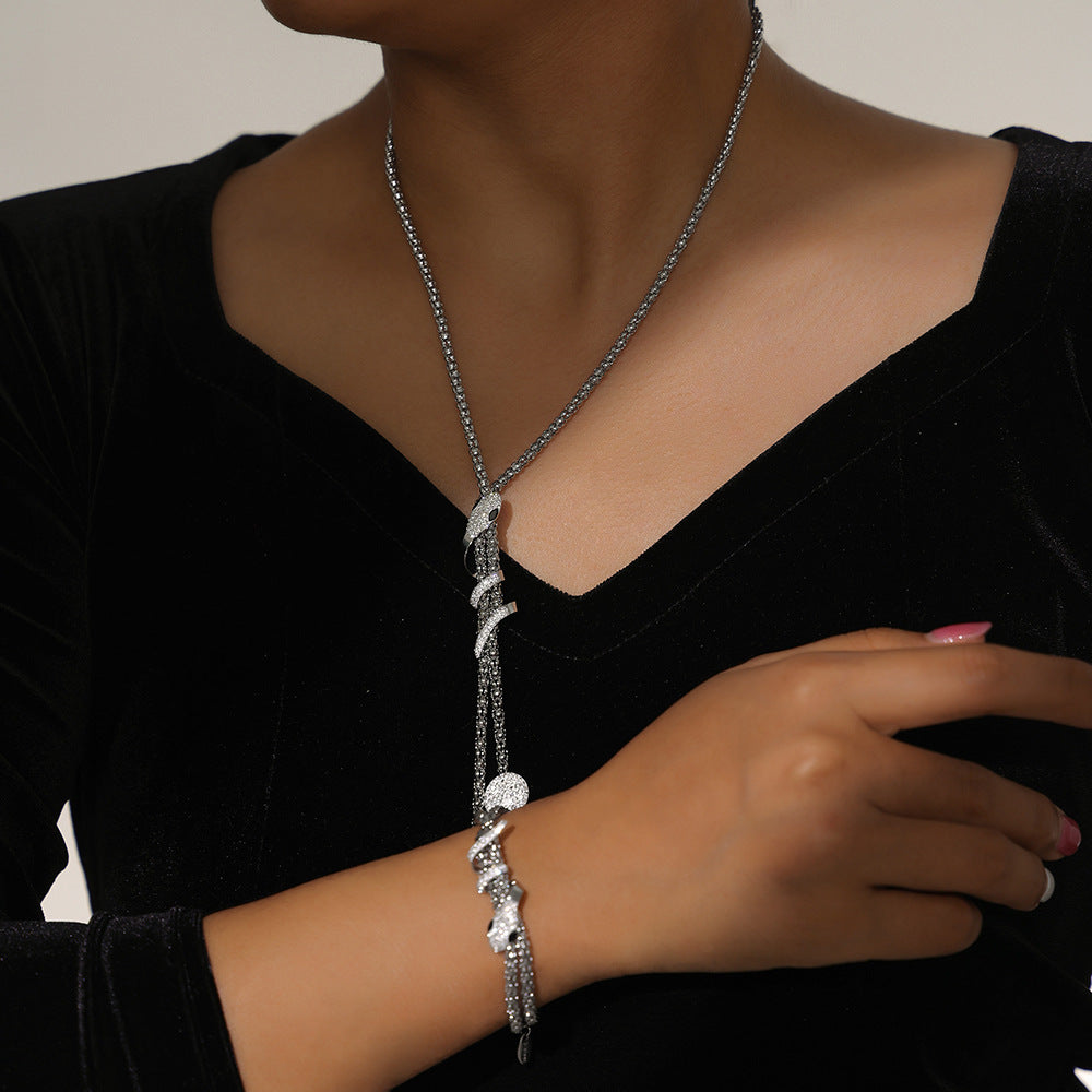 Snake Wrap Lariat Necklace Double Chain Bracelet Jewelry Suit