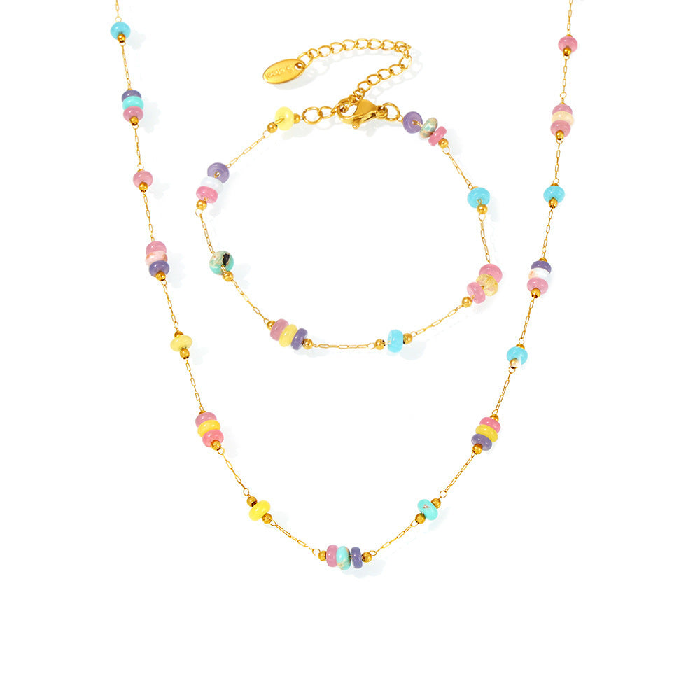 Rainbow Cute Beaded Necklace Bracelet Jewelry Suit