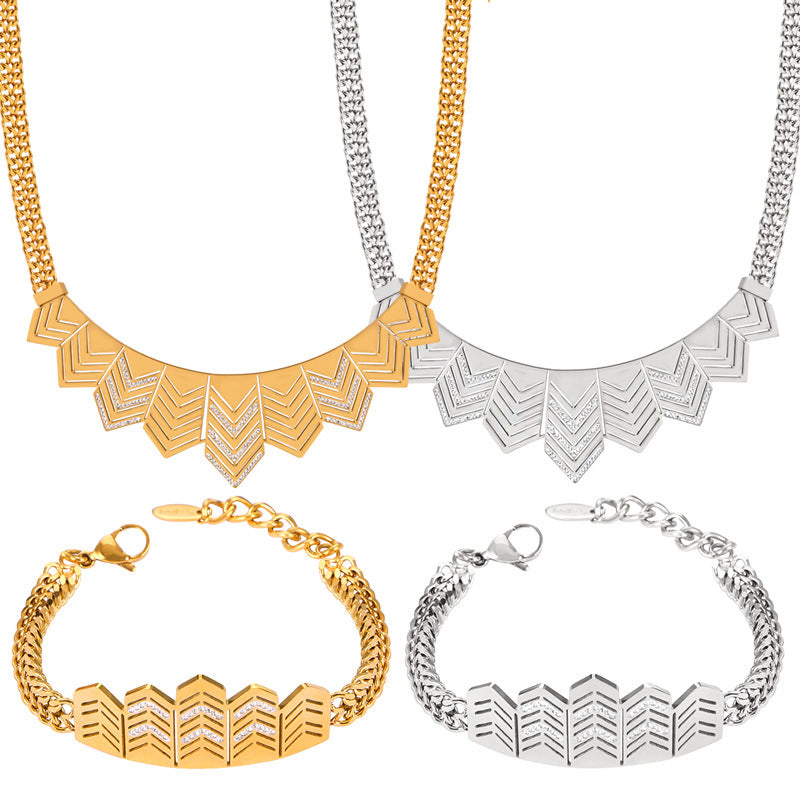 Geometric Hollow Flag Shape Pendant Necklace Bracelet Jewelry Suit
