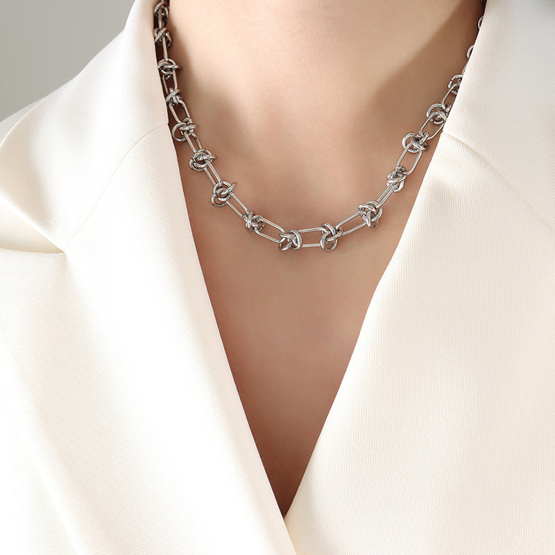 Knotted Chain Stainless Steel Necklace Bracelet Jewelry Suit