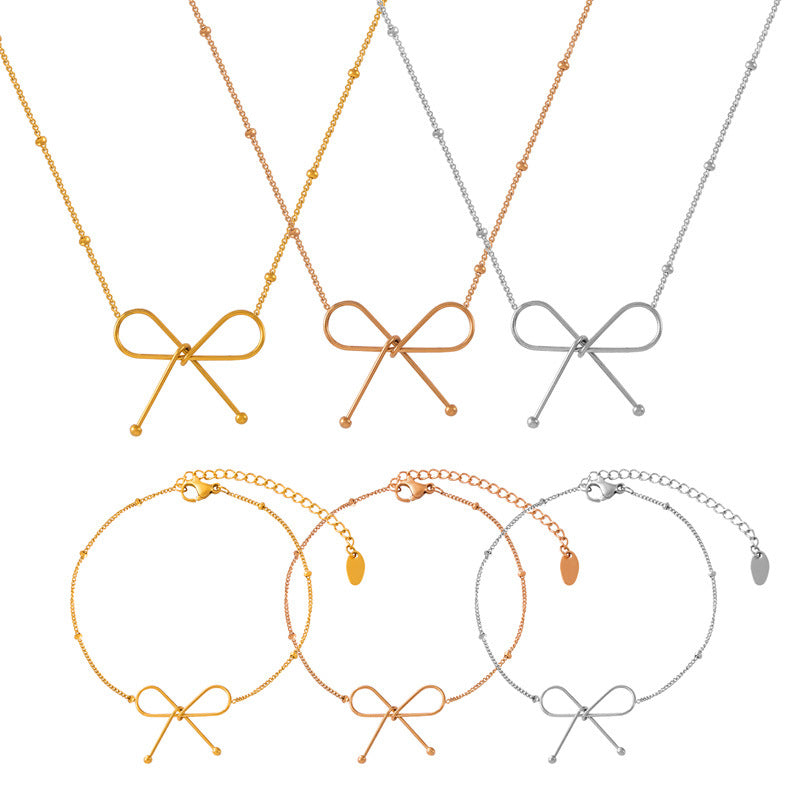 Minimalist Bow Necklace Bracelet Jewelry Suit